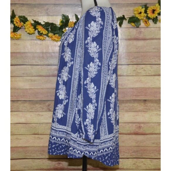 Fred David Blue Floral Print Blouse Ladies XL Lightweight Rayon Top Casual Top - Picture 6 of 10